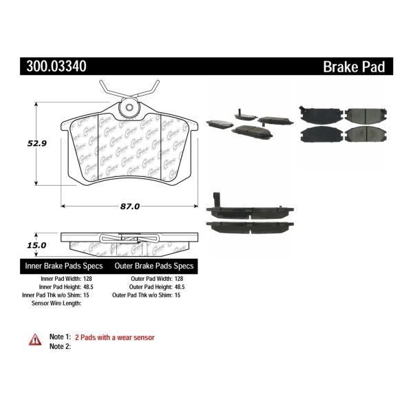 Centric Premium Semi-Metallic Front Disc Brake Pads 300.03340