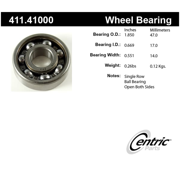 Centric Premium™ Axle Shaft Bearing Assembly Single Row 411.41000