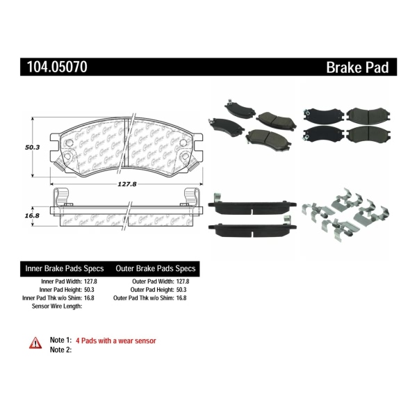 Centric Posi Quiet™ Semi-Metallic Front Disc Brake Pads 104.05070