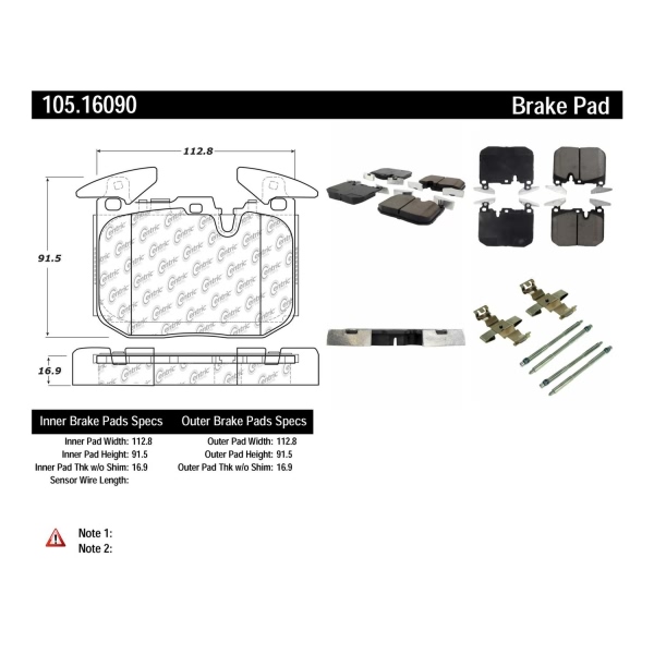 Centric Posi Quiet™ Ceramic Front Disc Brake Pads 105.16090