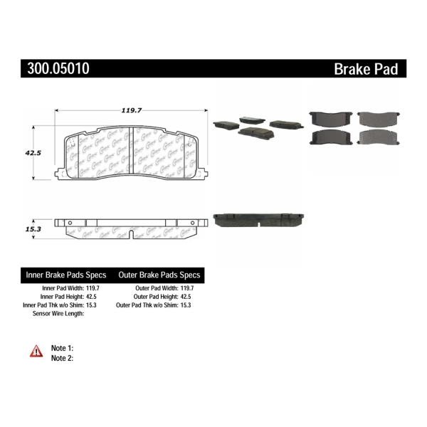 Centric Premium™ Semi-Metallic Brake Pads With Shims And Hardware 300.05010