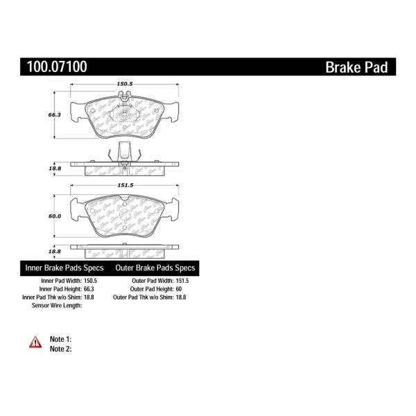 Centric Original Equipment Formula Brake Pads With Hardware 100.07100