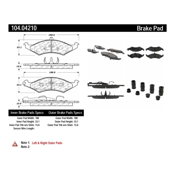 Centric Posi Quiet™ Semi-Metallic Front Disc Brake Pads 104.04210