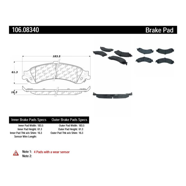 Centric Posi Quiet™ Extended Wear Semi-Metallic Rear Disc Brake Pads 106.08340