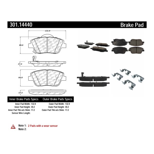 Centric Premium Ceramic Front Disc Brake Pads 301.14440