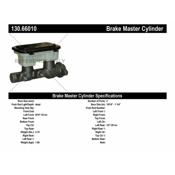 Centric Premium Brake Master Cylinder 130.66010