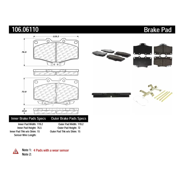 Centric Posi Quiet™ Extended Wear Semi-Metallic Front Disc Brake Pads 106.06110