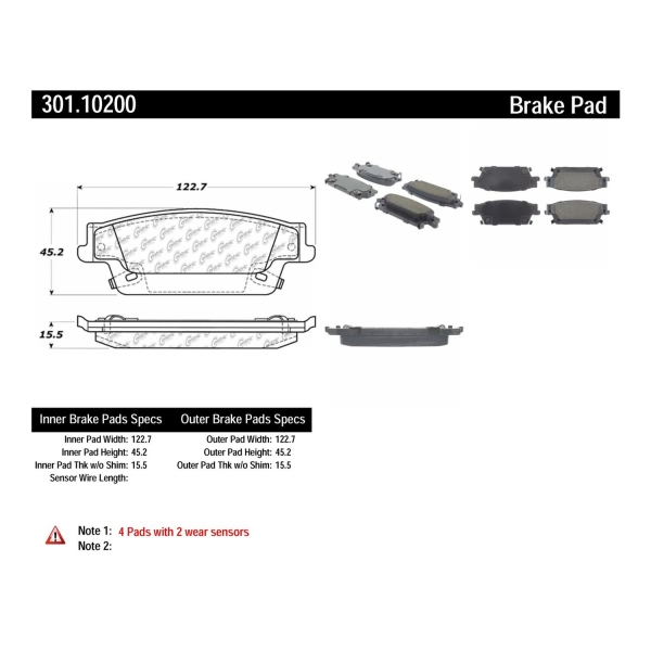 Centric Premium Ceramic Rear Disc Brake Pads 301.10200