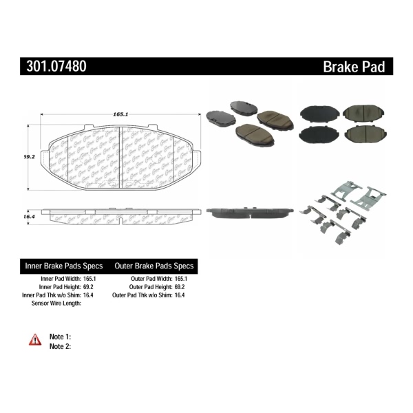 Centric Premium Ceramic Front Disc Brake Pads 301.07480