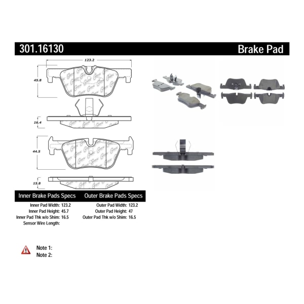 Centric Premium Ceramic Rear Disc Brake Pads 301.16130