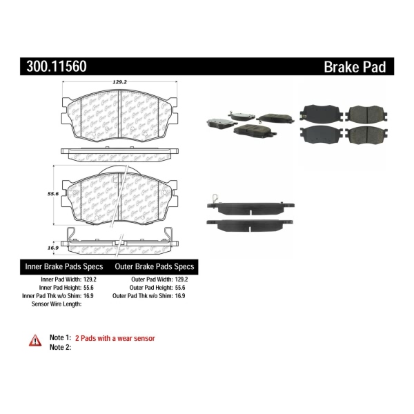 Centric Premium Semi-Metallic Front Disc Brake Pads 300.11560