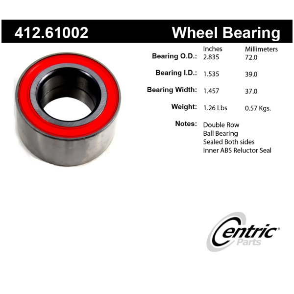 Centric Premium™ Front Passenger Side Double Row Wheel Bearing 412.61002