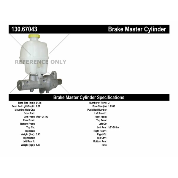 Centric Premium Brake Master Cylinder 130.67043
