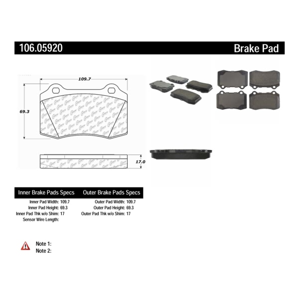 Centric Posi Quiet™ Extended Wear Semi-Metallic Front Disc Brake Pads 106.05920