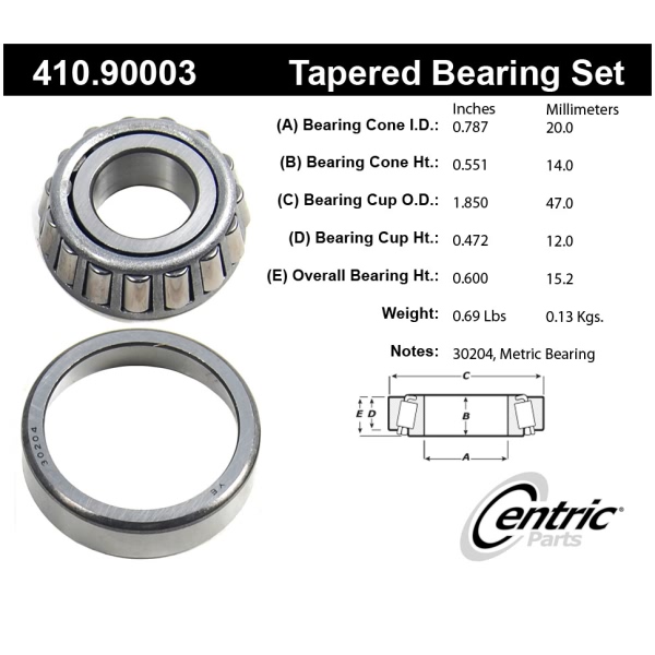 Centric Premium™ Rear Driver Side Outer Wheel Bearing and Race Set 410.90003