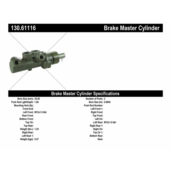 Centric Premium™ Brake Master Cylinder 130.61116