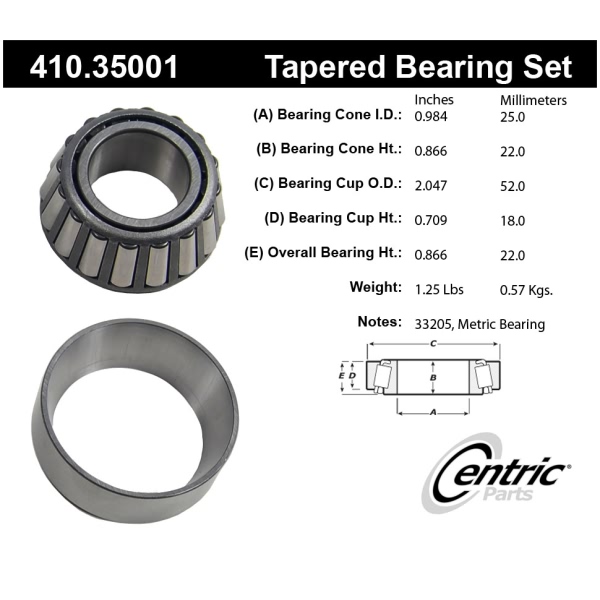 Centric Premium™ Front Driver Side Outer Wheel Bearing and Race Set 410.35001
