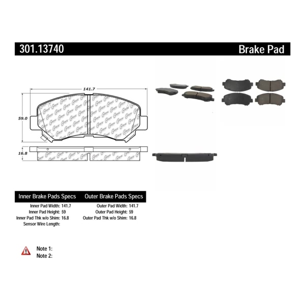 Centric Premium Ceramic Front Disc Brake Pads 301.13740