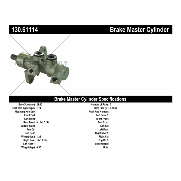 Centric Premium™ Brake Master Cylinder 130.61114