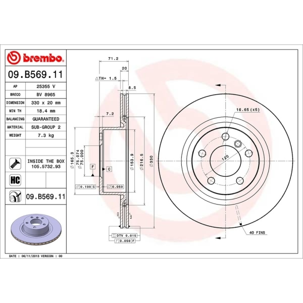 brembo UV Coated Series Vented Rear Brake Rotor 09.B569.11