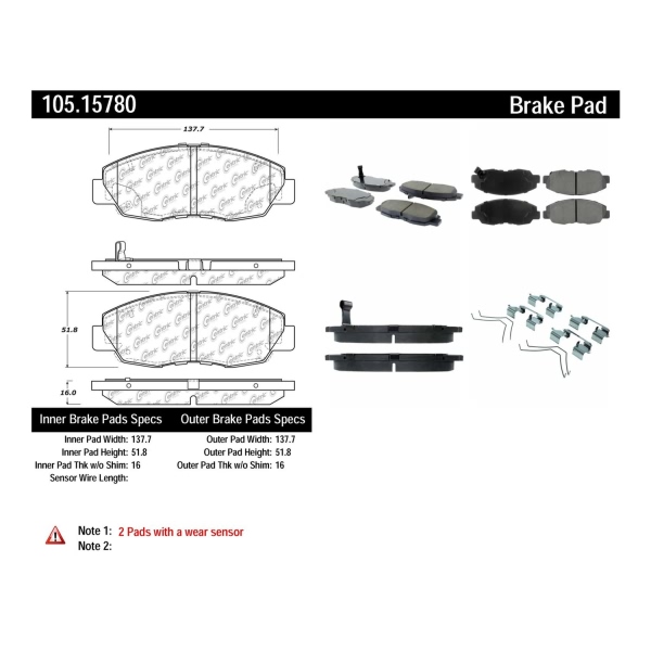 Centric Posi Quiet™ Ceramic Front Disc Brake Pads 105.15780