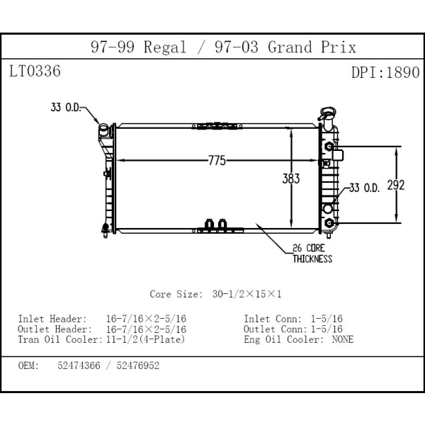 TYC Engine Coolant Radiator 1890