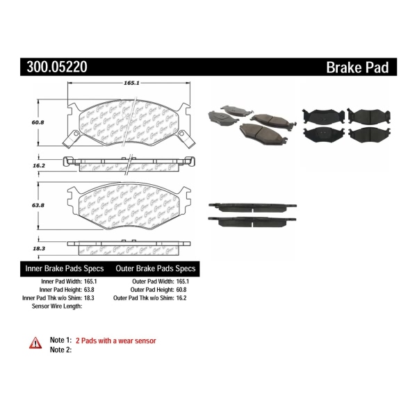 Centric Premium Semi-Metallic Front Disc Brake Pads 300.05220