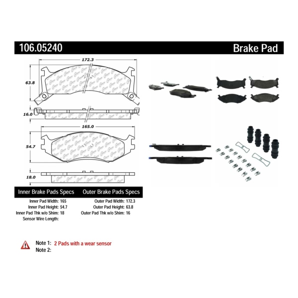 Centric Posi Quiet™ Extended Wear Semi-Metallic Front Disc Brake Pads 106.05240