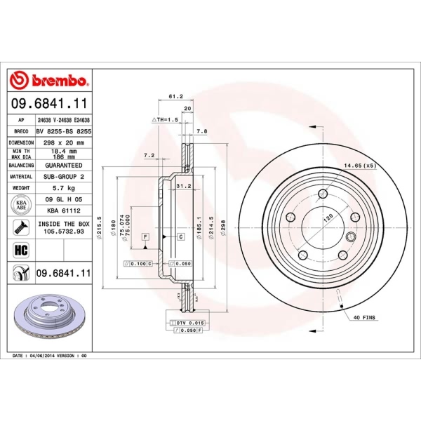 brembo UV Coated Series Vented Rear Brake Rotor 09.6841.11