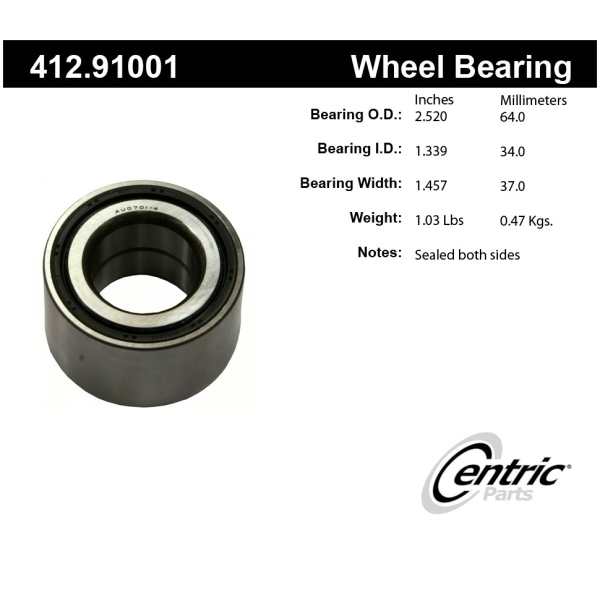 Centric Premium™ Front Passenger Side Double Row Wheel Bearing 412.91001