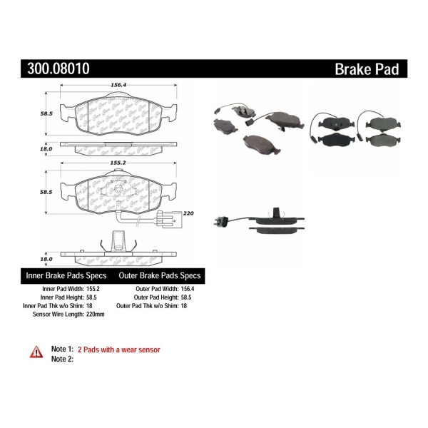 Centric Premium Semi-Metallic Front Disc Brake Pads 300.08010