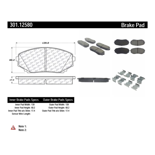 Centric Premium Ceramic Front Disc Brake Pads 301.12580