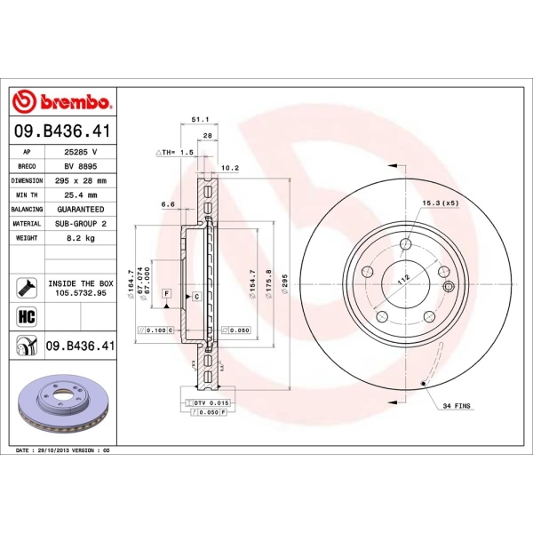 brembo UV Coated Series Vented Front Brake Rotor 09.B436.41