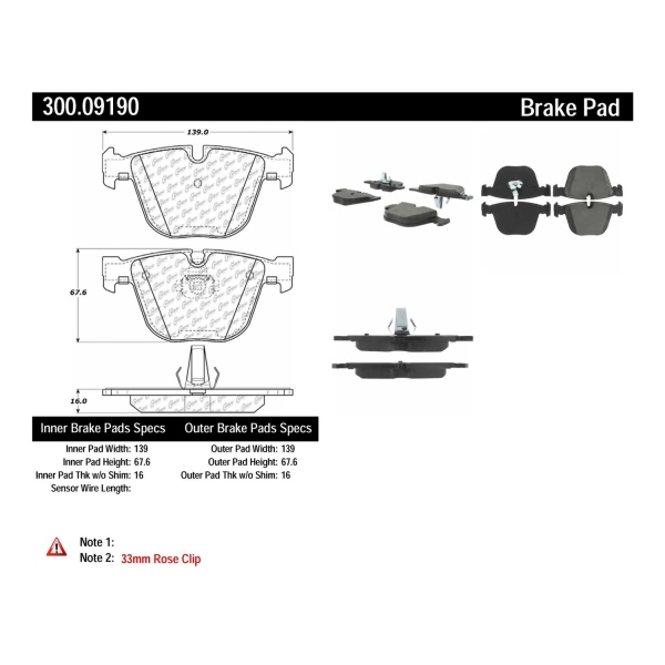 Centric Premium Semi-Metallic Rear Disc Brake Pads 300.09190