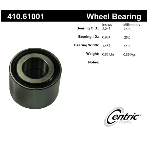 Centric Premium™ Rear Passenger Side Wheel Bearing and Race Set 410.61001