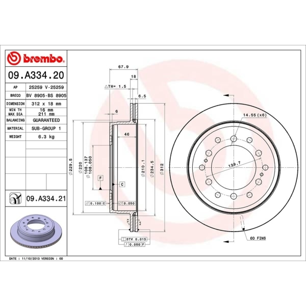 brembo UV Coated Series Rear Brake Rotor 09.A334.21