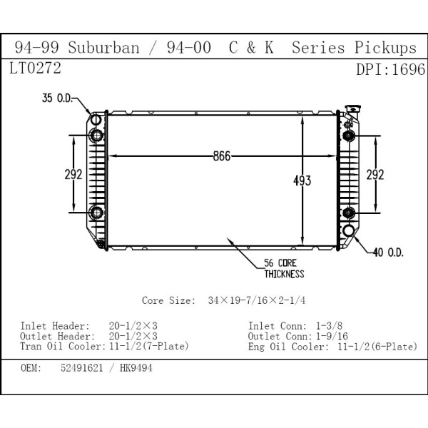 TYC Engine Coolant Radiator 1696