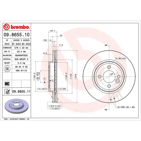 brembo UV Coated Series Vented Front Brake Rotor 09.8655.11