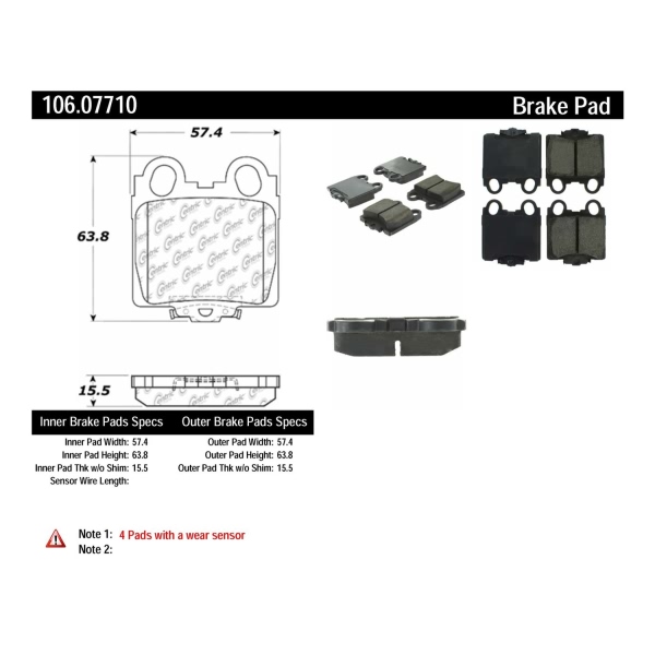 Centric Posi Quiet™ Extended Wear Semi-Metallic Rear Disc Brake Pads 106.07710