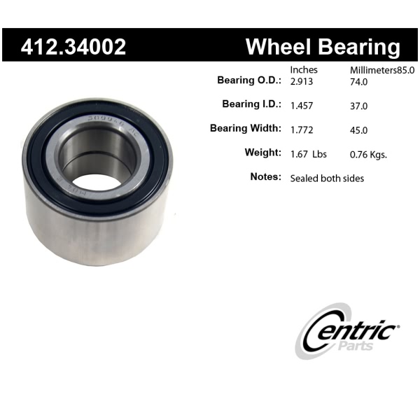 Centric Premium™ Rear Passenger Side Double Row Wheel Bearing 412.34002