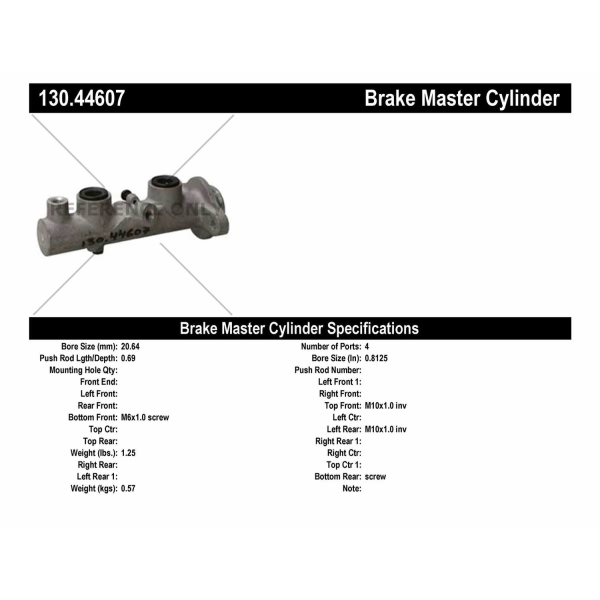 Centric Premium Brake Master Cylinder 130.44607