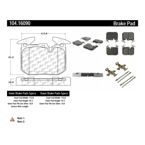 Centric Posi Quiet™ Semi-Metallic Front Disc Brake Pads 104.16090