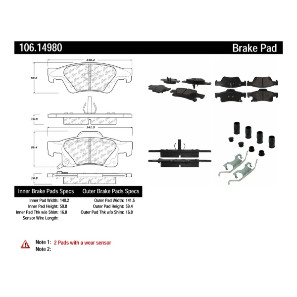Centric Posi Quiet™ Extended Wear Semi-Metallic Rear Disc Brake Pads 106.14980