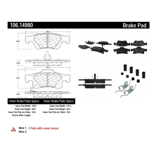Centric Posi Quiet™ Extended Wear Semi-Metallic Rear Disc Brake Pads 106.14980