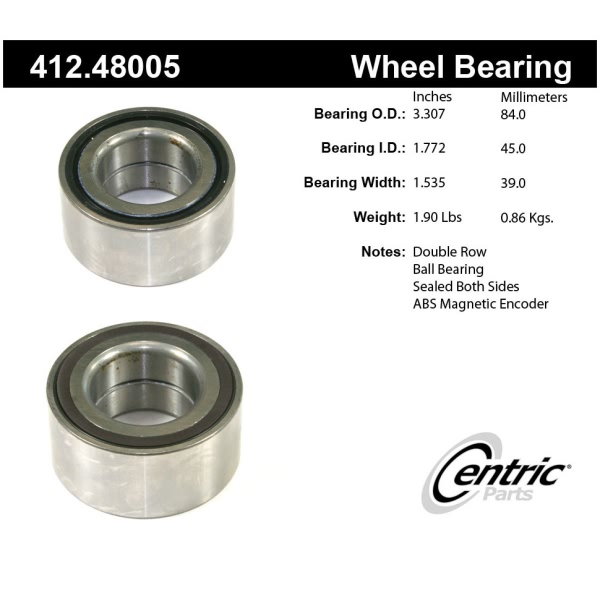 Centric Premium™ Front Driver Side Double Row Wheel Bearing 412.48005