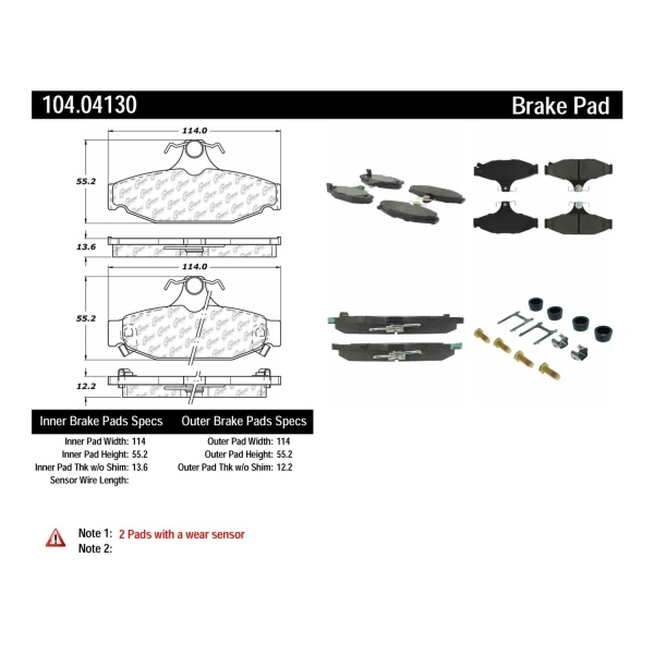 Centric Posi Quiet™ Semi-Metallic Rear Disc Brake Pads 104.04130