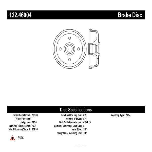 Centric Premium Rear Brake Drum 122.46004