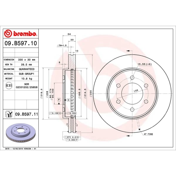 brembo UV Coated Series Vented Front Brake Rotor 09.B597.11