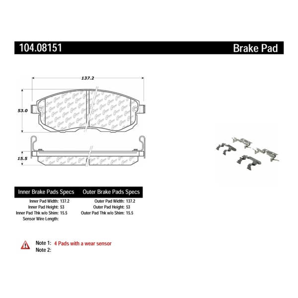 Centric Posi Quiet™ Semi-Metallic Brake Pads With Hardware 104.08151