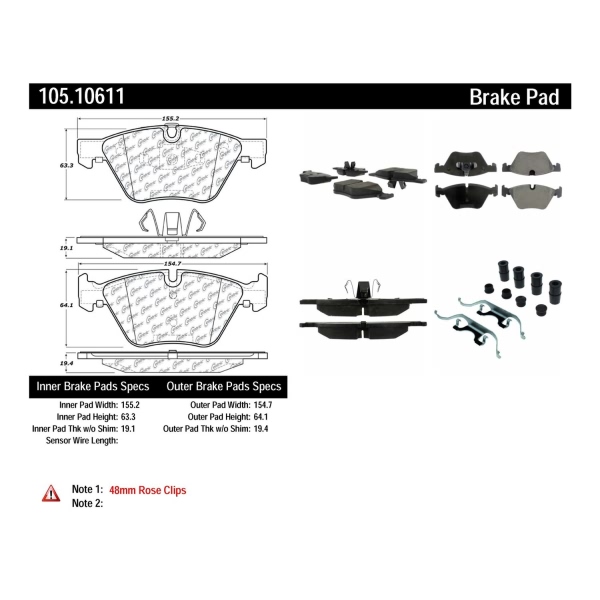 Centric Posi Quiet™ Ceramic Front Disc Brake Pads 105.10611